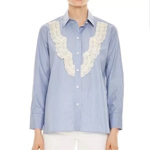NWT$265 Sandro Paris Sullivan Striped Lace Detail Shirt, size 1, Small, 4-6